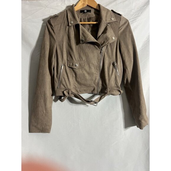 Missguided Cropped Taupe Vegan Suede Jacket Women's Size 4 - Picture 1 of 5